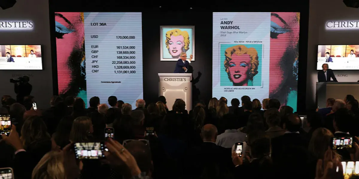 La vente aux enchères de l'œuvre « Shot Sage Blue Marilyn » d'Andy Warhol a suscité un vif intérêt (détail). Photo © Christie's