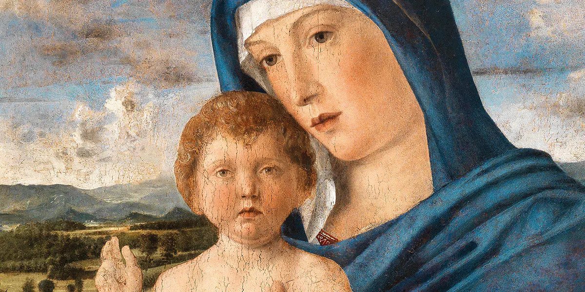 Giovanni Bellini e assistente (Venezia o Padova c. 1430-1516 Venezia), Madonna con Bambino, olio su tavola, trasferito su tela, 79,5 x 59,5 cm, prezzo raggiunto € 1.402.500. Foto © Dorotheum (dettaglio)