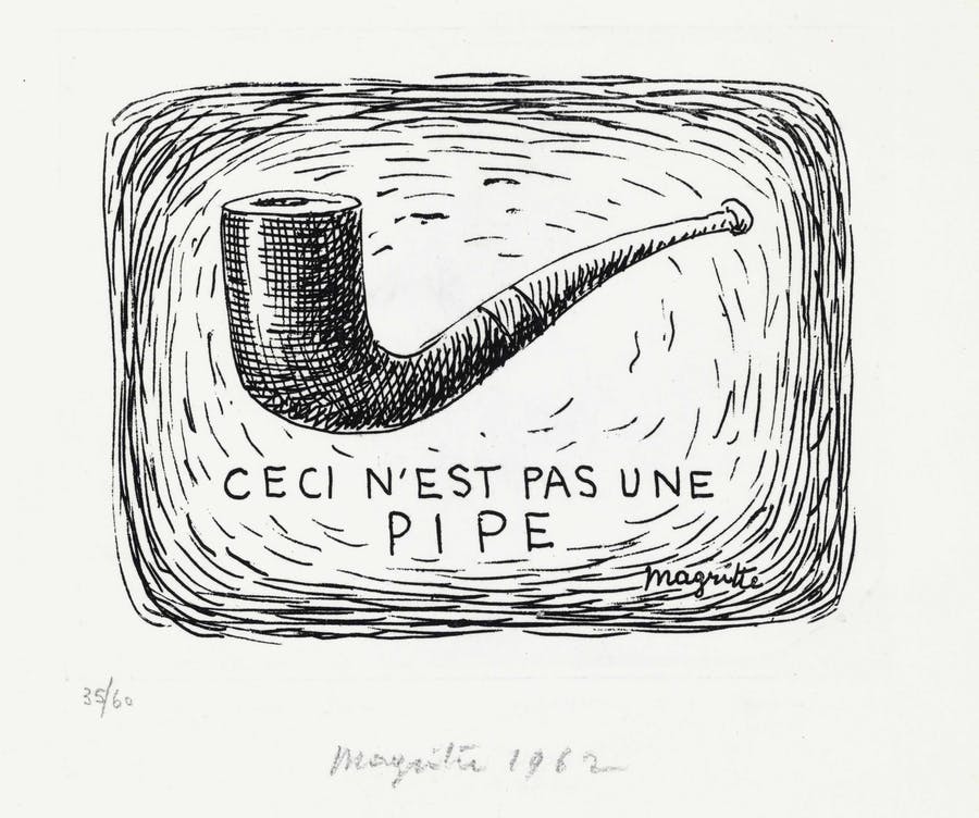René Magritte, ‘Ceci n’est pas une pipe’ (Kaplan & Baum 2), 1962, etsning på vävt papper. Foto © Christie’s