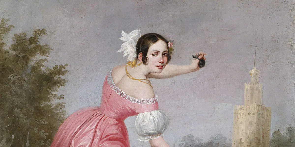 Antonio Cabral Berajano, La danseuse de boléro, huile sur toile, 1842, domaine public (détail)