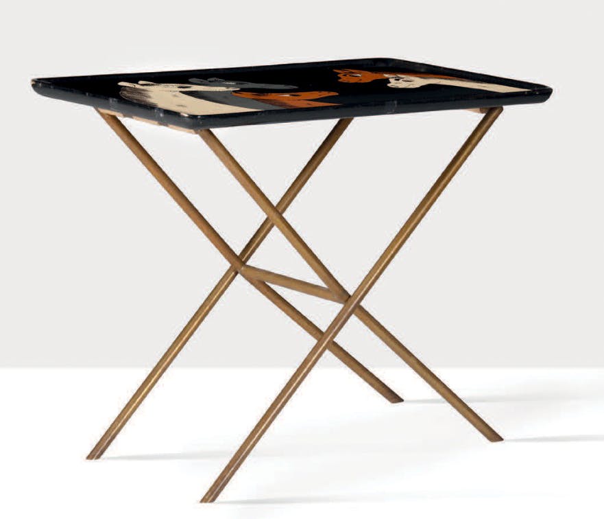 Tray table, painted wood, brass, c. 1970. Gabriella Crespi.