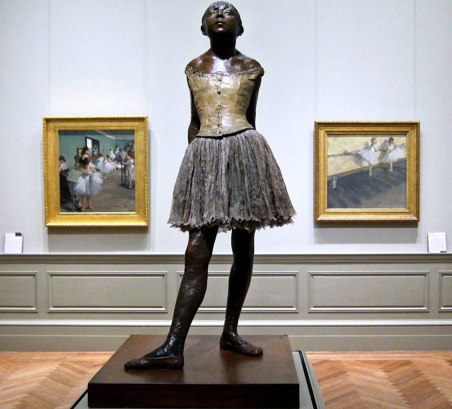 Edgar Degas, Little Dancer of Fourteen Years. Cast posthumously in 1922 from a mixed-media sculpture modeled c. 1879–1880, bronze. Image public domain
