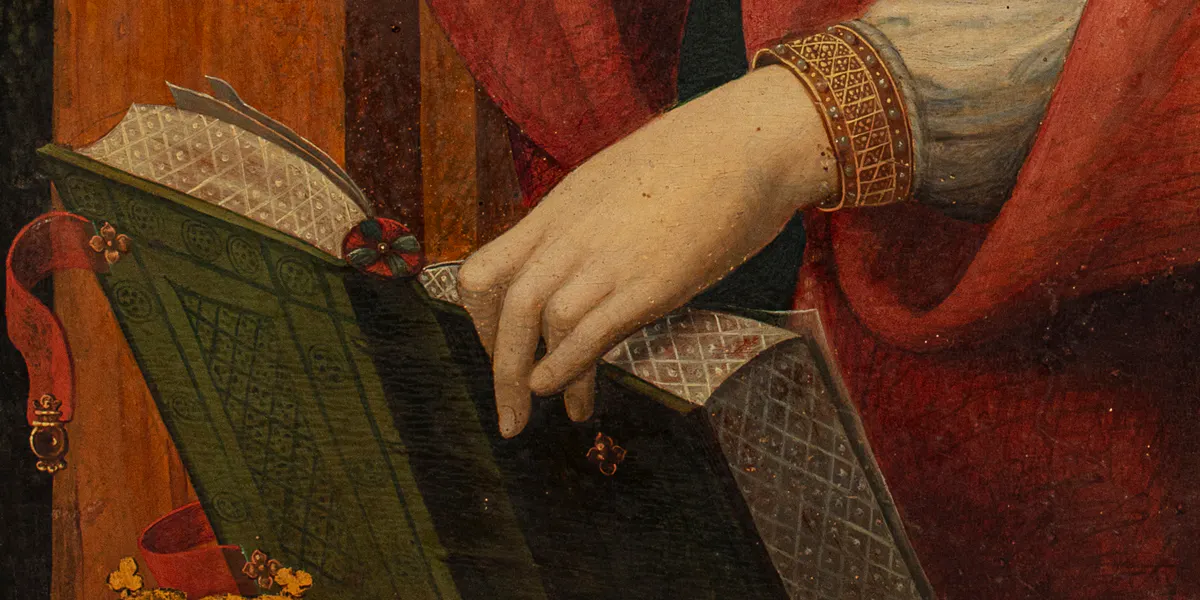 Grégoire Guérard, Sainte Catherine d’Alexandrie, huile sur panneau (détail), image © Rossini