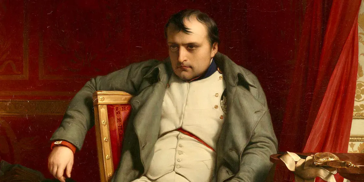 Napoleone a Fontainebleau di Hippolyte Paul Delaroche, 1846. Immagine di pubblico dominio (dettaglio)