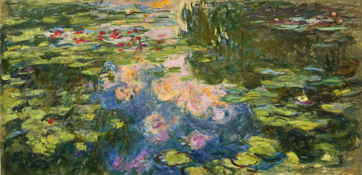 Claude Monet (1840-1926), 'Le Bassin aux nymphéas', 1917-1919, olja på duk, signaturstämpel, 100 x 200 cm. Foto © Sotheby's (detalj)