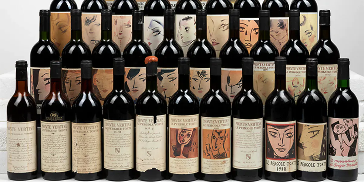 Montevertine, Le Pergole Torte, (35 bouteilles), 1977, 1 Bt TS, 1979. Photo © Cambi Casa d'Aste (détail)
