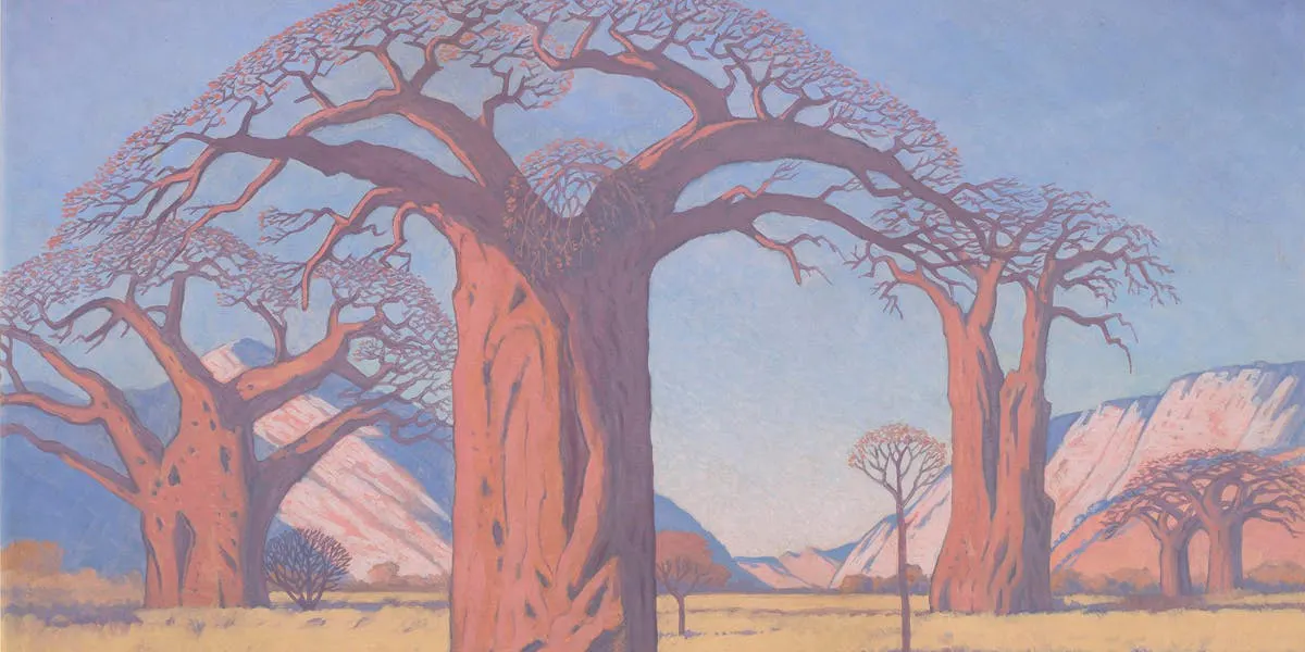 Jacob Hendrik Pierneef, "Baobabs", signiert und datiert, 1952, Öl/Holz | Foto: © Strauss & Co (Detail)