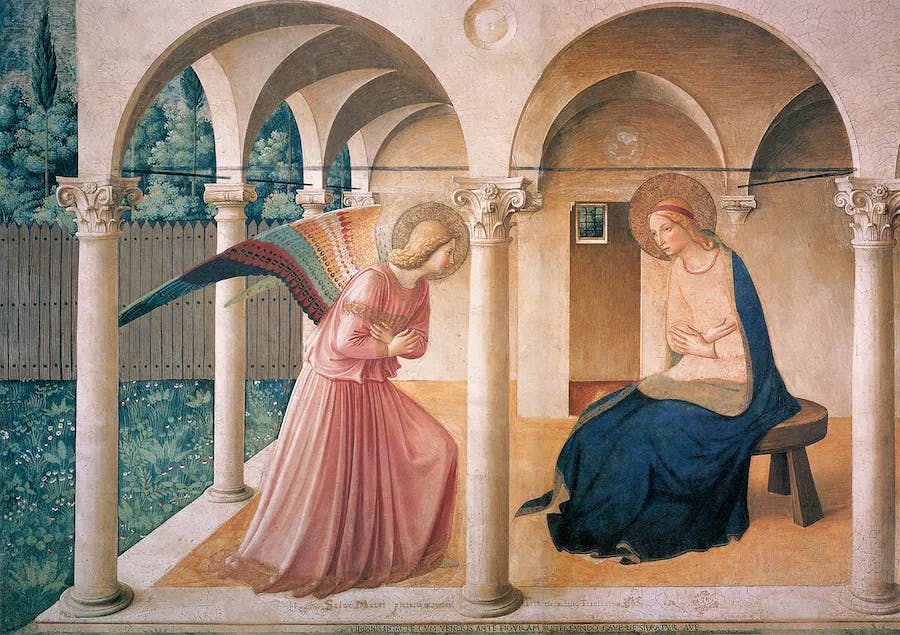 Fra Angelico, Annunciation, 1442-43, fresco, 230 x 321 cm, Museo Nazionale di San Marco, Florence. Image public domain
