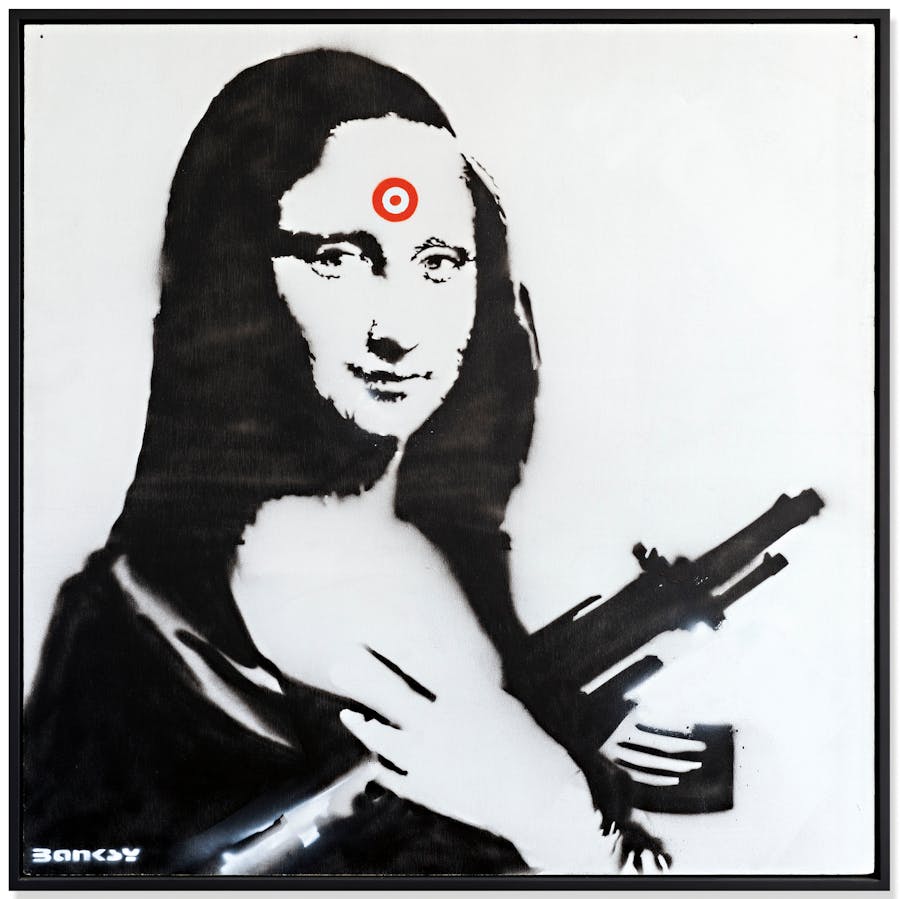 Banksy (b. 1974), 'Mona Lisa', 2000, spray paint on board, 122 x 122cm, stencil signature. Photo © Christie's