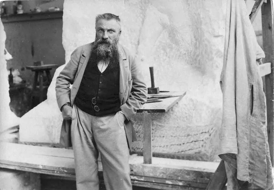 Auguste Rodin photographed in his studio by Paul François Arnold Cardon known as Dornac (1858-1941). Public domain image