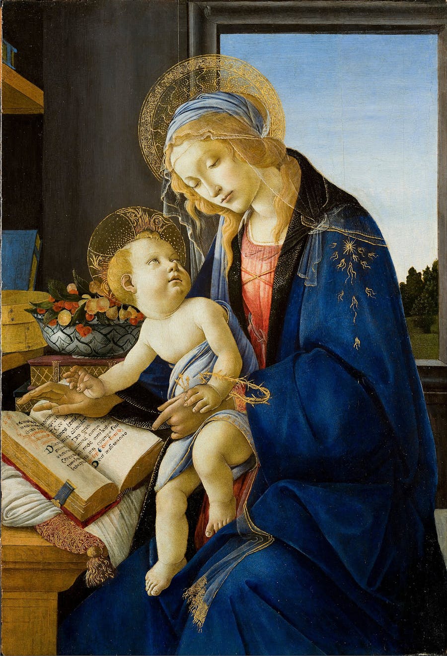 Sandro Botticelli, The Virgin and Child (The Madonna of the Book). 1480- 1481, tempera on panel. Public domain image