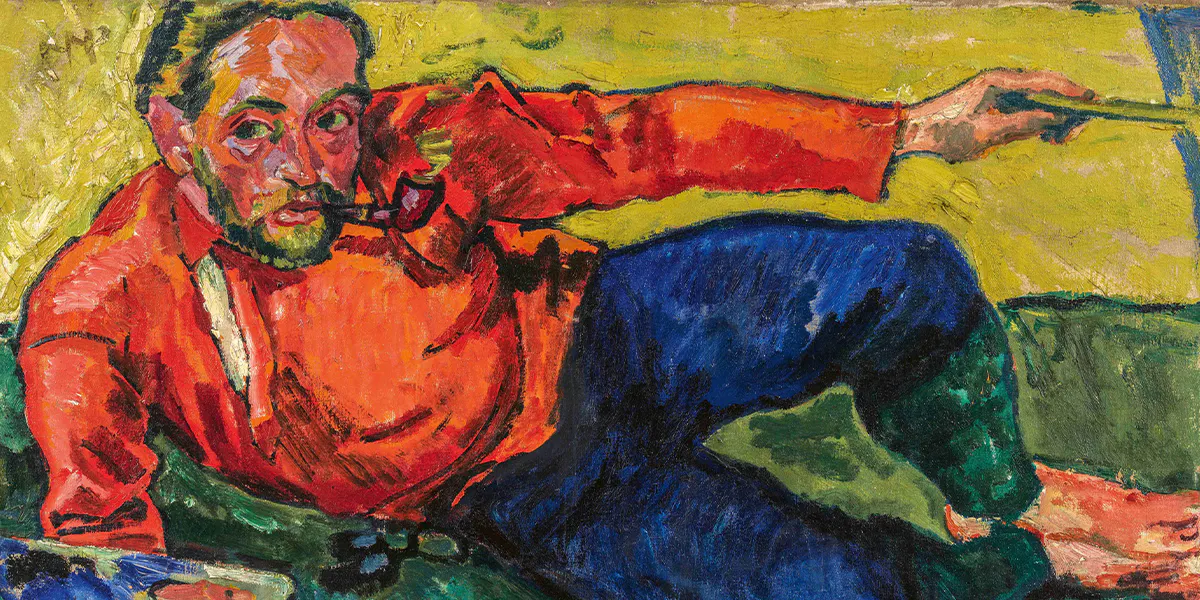 Hermann Max Pechstein (1881 Zwickau - 1955 West Berlin), Self-portrait, Reclining, 1909, monogrammed 'HMP', oil on canvas, 73.5 x 98.5 cm, framed. Photo © Lempertz (detail)