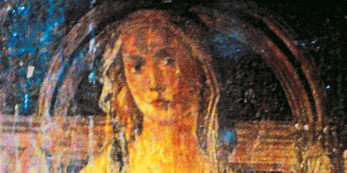 Sandro Botticelli, Madonna delle Grazie, 1470, tempera sur bois, 58 cm × 80 cm (23 in × 31 in). Photo de l'artiste alfano pasquale - Travail personnel, CC BY-SA 4.0 (détail)
