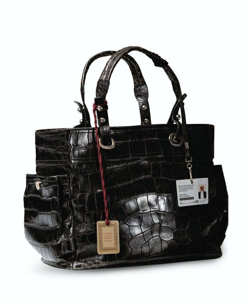 Sold at Auction: Chanel Medium Black Croc Embossed Leather Shoulder Bag