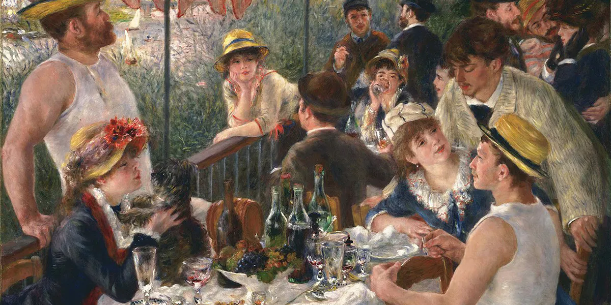Pierre-Auguste Renoir, La colazione dei canottieri, 1880-81, olio su tela, 130.2 x 175.6 cm, The Phillips Collection, Washington, D.C., USA. Immagine di dominio pubblico (dettaglio)