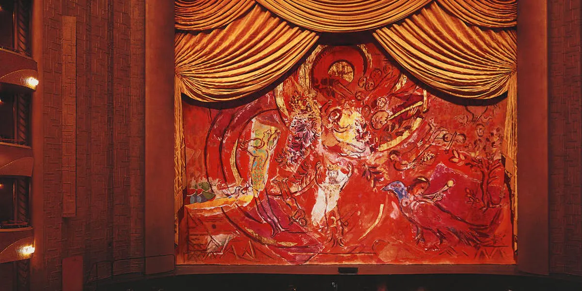 Marc Chagall, curtain for the final scene of Mozart's “The Magic Flute” at the Metropolitan Opera in New York, created with the collaboration of Volodia Odinokov, 13.37 x 19.81 m, image © Bonhams