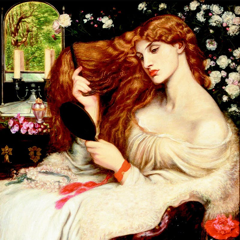 Dante Gabriel Rossetti, Lady Lilith, 1866–1868, olio su tela, 96.5 x 85.1 cm, Delaware Art Museum. Immagine di dominio pubblico.