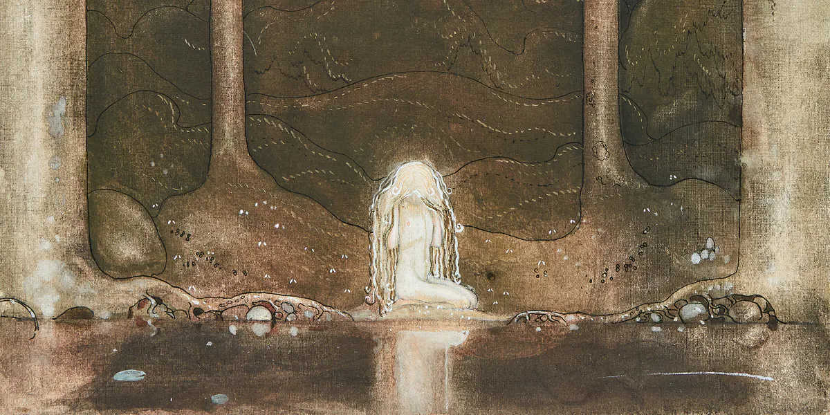 Den 14 juni sattes ett nytt världsrekord för John Bauer när målningen 'Ännu sitter Tuvstarr kvar och ser undrande ner i vattnet' såldes för mer än dubbla utropspriset hos Uppsala Auktionskammare. Foto © Uppsala Auktionskammare (detalj)