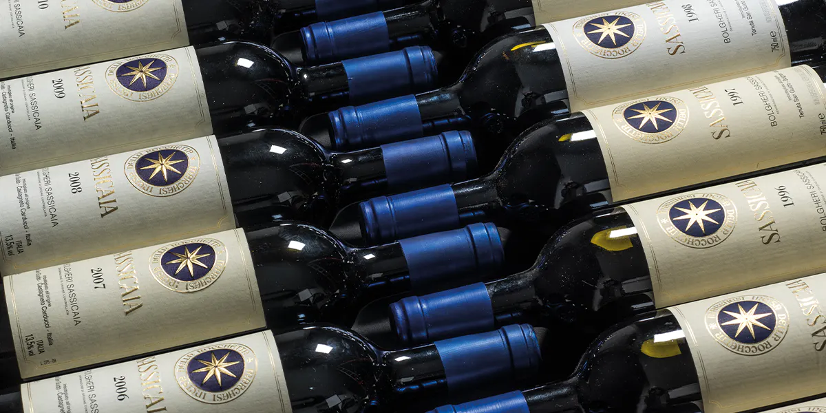 Sassicaia, Tenuta San Guido, Bolgheri, Verticale 1994 – 2014 21 bt, Stima € 3.000 – 5.000, Lotto 102. Foto © Wannenes [dettaglio]
