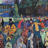 Wassily Kandinsky, Colourful Life, 1907, tempera/pastel, 130 x 162.5 cm, Städtische Galerie, Lenbachhaus, Munich. Photo in the public domain (detail)