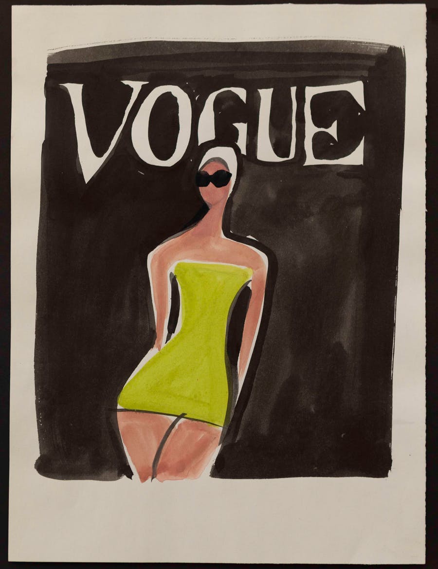 Mats Gustafson, Bathing Suit, Vogue Italia, 1988, firmato, acquerello, 41 x 31 cm. Foto: CFHILL 