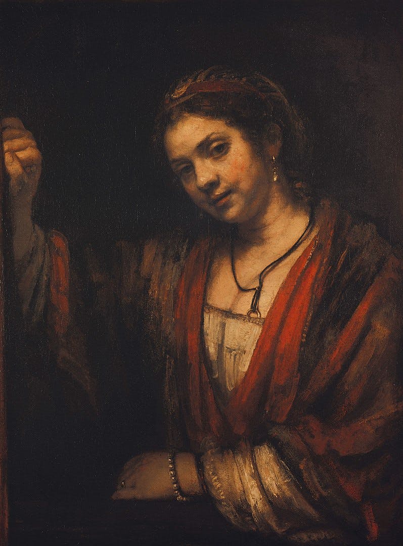 Rembrandt, ‘Woman leaning against a door’ (Hendrickje?), 1654-1657, 88,60cm x 67,00 cm, Oil on Canvas, Gemäldegalerie der Staatlichen Museen zu Berlin. Photo: Wiki Commons