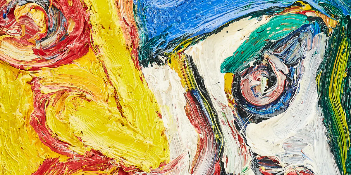 Bengt Lindström (1925-2008) ‘Blå basker’, signerad Lindström, olja på duk, 41 x 33 cm. Foto © Uppsala Auktionskammare (detalj)