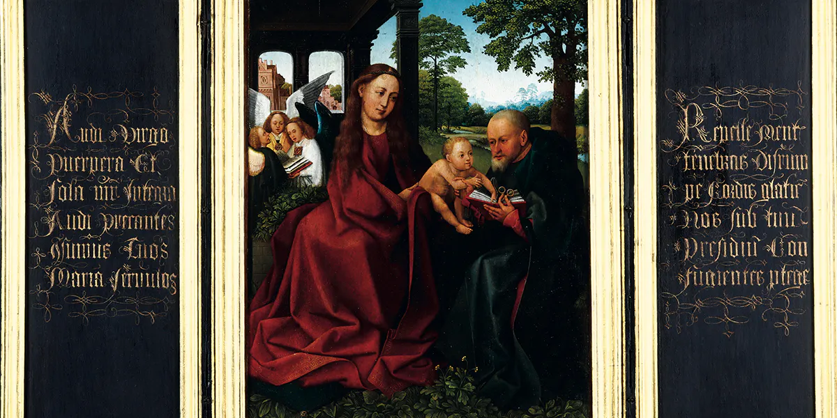 Scuola di Anversa, XVI secolo, Trittico richiudibile raffigurante Sacra Famiglia e angeli. Lotto 87. Stima: 20.000 - 30.000 euro. Foto © Cambi Casa d'Aste (dettaglio)