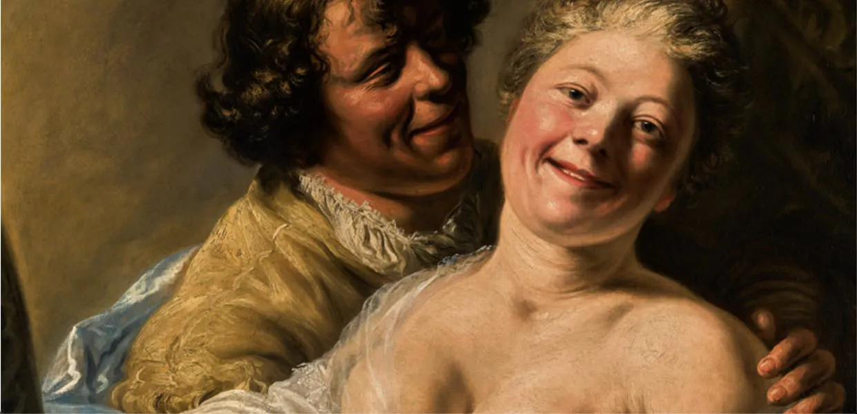 JAN LIEVENS. Mujer abrazada por un hombre, representado por el joven Rembrandt (detalle). Óleo sobre lienzo (c. 1626/27). Imagen vía: © Sotheby's