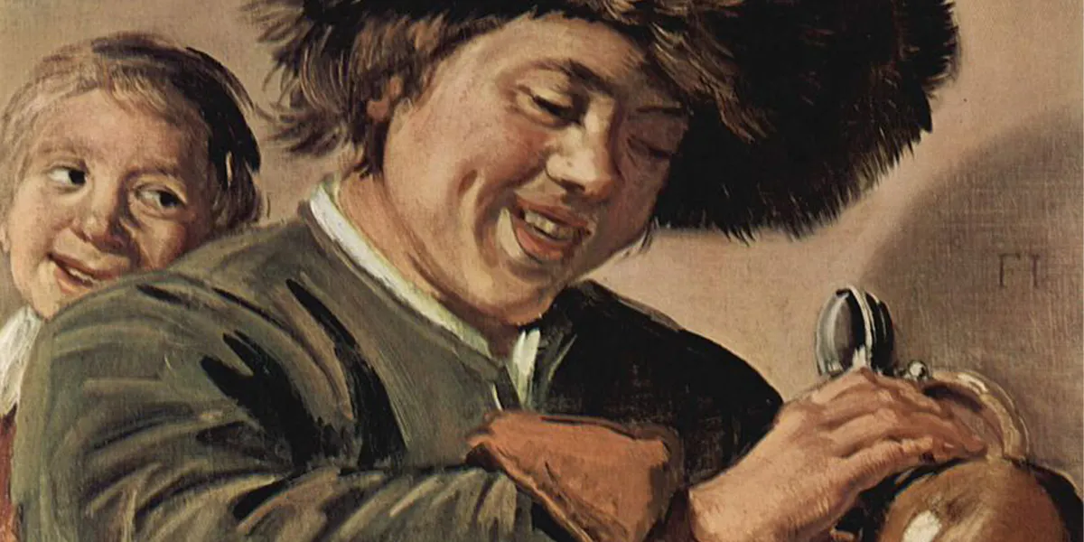 Frans Hals  (1582/1583–1666), Due ragazzi sorridenti con una brocca, 1626-1627 circa, olio su tela, 68 x 56.5 cm, Museum Boymans van Beuningen. Immagine di dominio pubblico (dettaglio)