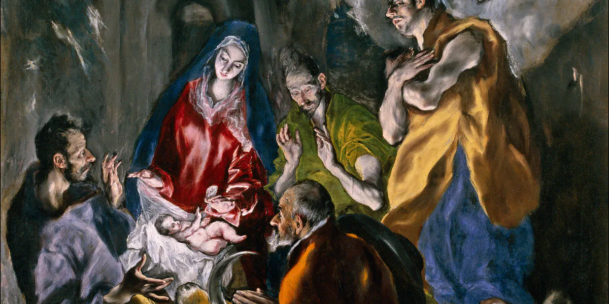 El Greco, L'adoration des bergers, huile sur toile, entre 1612-1614. Image du domaine public (détails)
