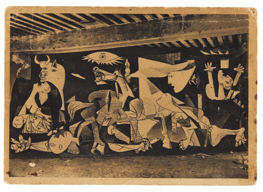 Guernica postcard from Picasso to Polunin, pen and ink on printed postcard. Image © Sotheby's