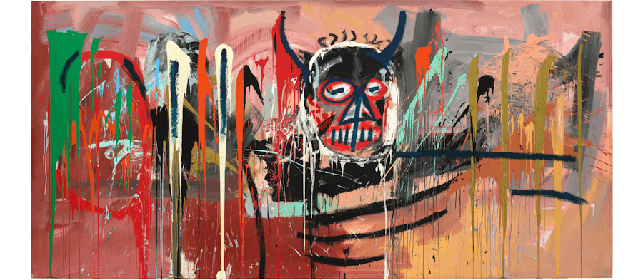 Jean-Michel Basquiat, Untitled, signed, inscribed and dated "JEAN MICHEL BASQUIAT MODENA 1982." on the reverse acrylic and spray paint on canvas. Image © Phillips 