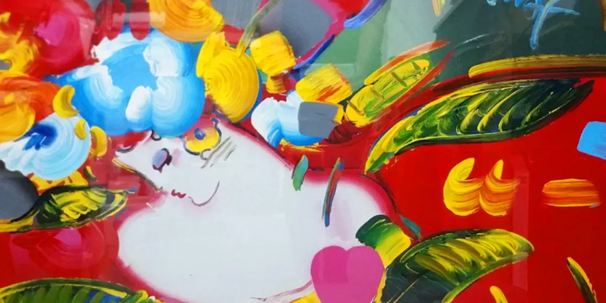 Peter Max Mixed Media Painting Woman in Love Large Signed. Image © Hess Fine Auctions (detail)