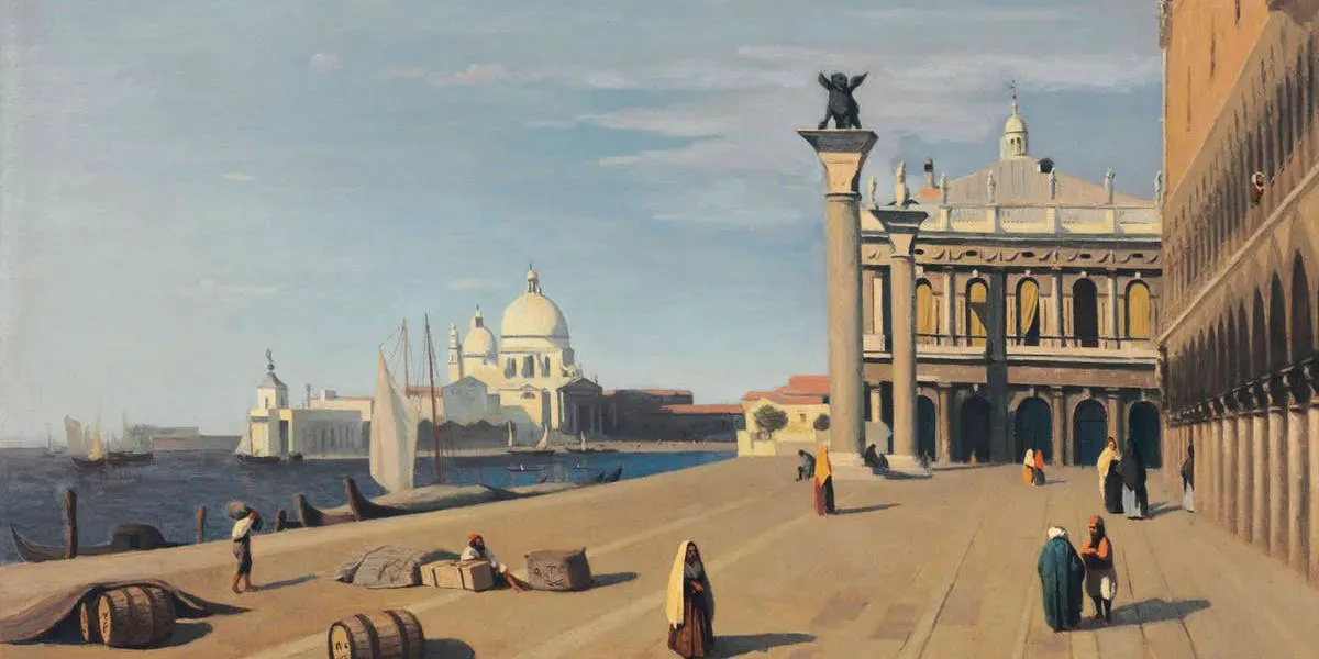 Jean-Baptiste Corot, "Venice, view from the Quai des Esclavons", 1845. Image © Christie's