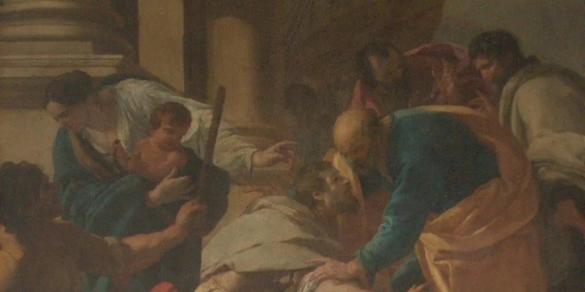 Aubin Vouet, Il centurione Cornelio ai piedi di San Pietro, maggio 1639. Immagine di pubblico dominio (dettaglio)