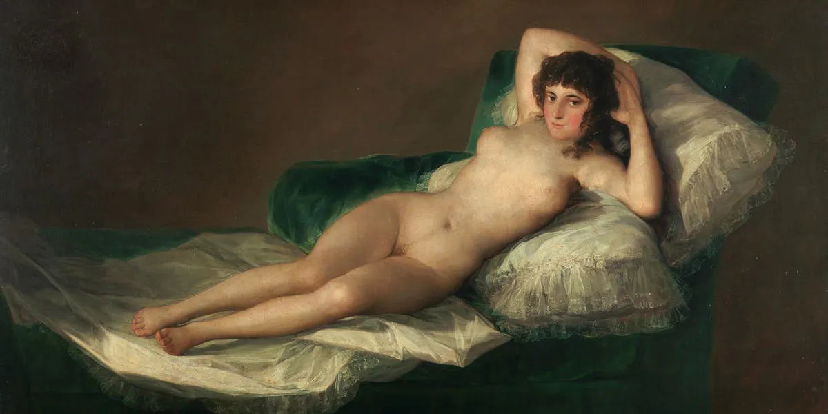 Francisco de Goya, (1746-1828), Die nackte Maja (La Maja desnuda), 1795-1800, Öl/Lwd., 97 x 190 cm, Museo del Prado, Madrid. Foto gemeinfrei (Detail)