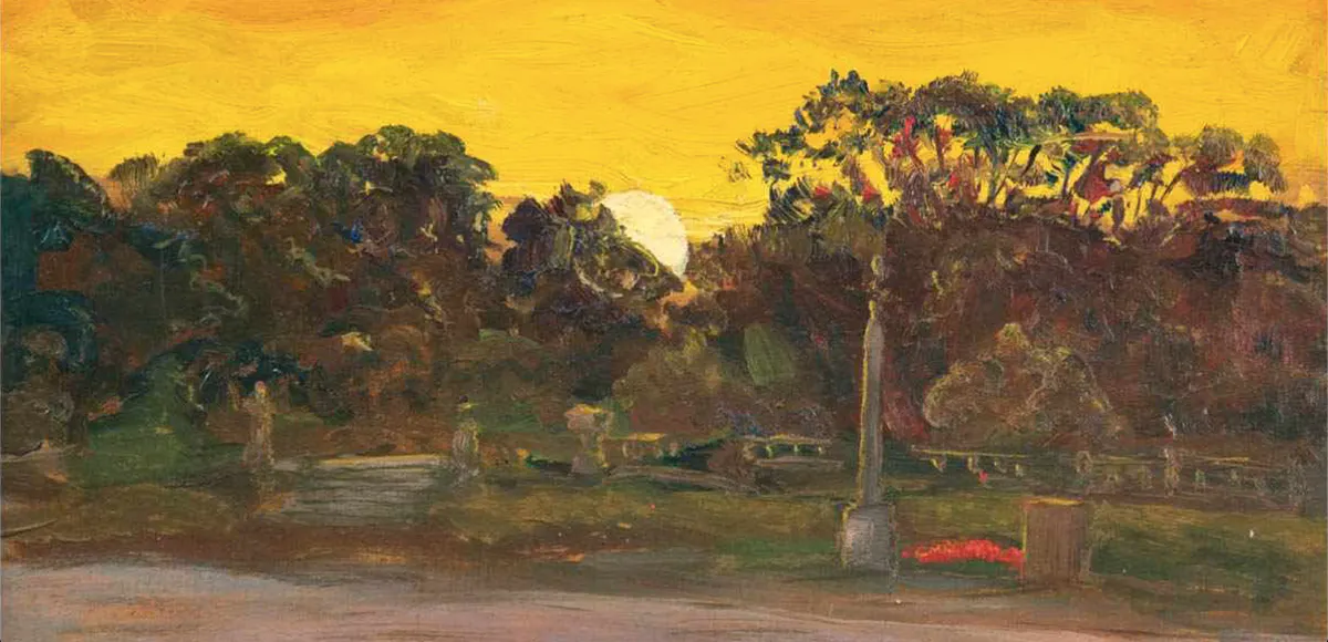 Elisabeth Büchsel (1867 Stralsund 1957), "Paris - Abendstimmung im Park", Öl/H, Nachlassstempel | Foto: © AH Satow (Detail)