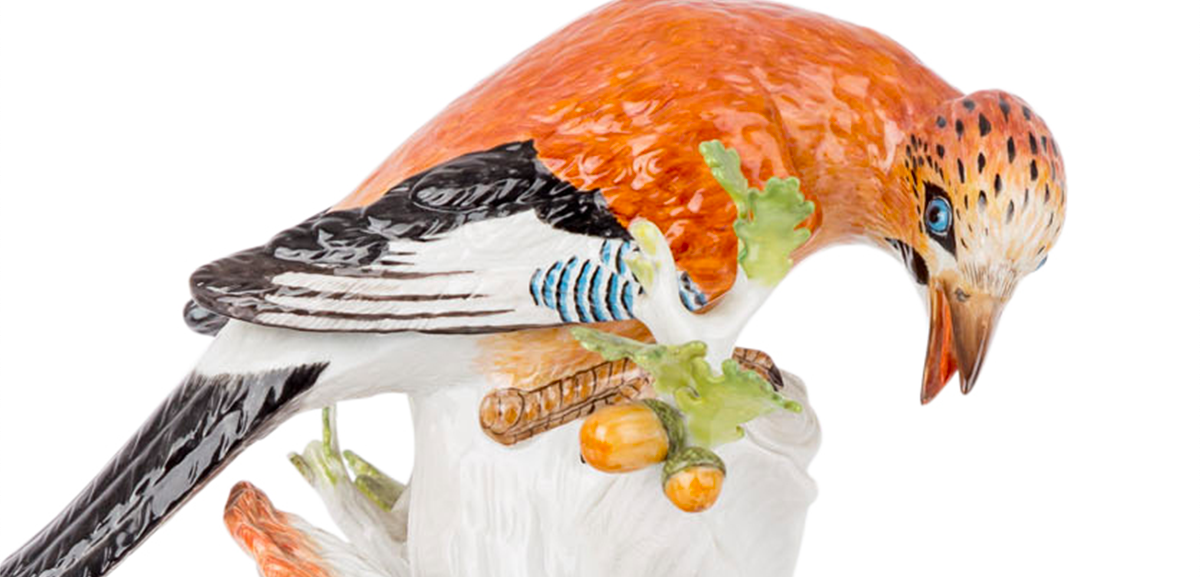 Meissen, Figurengruppe "Eichelhäher und Eichhörnchen", 1. Wahl, 1983 | Foto: © Eppli (Detail)