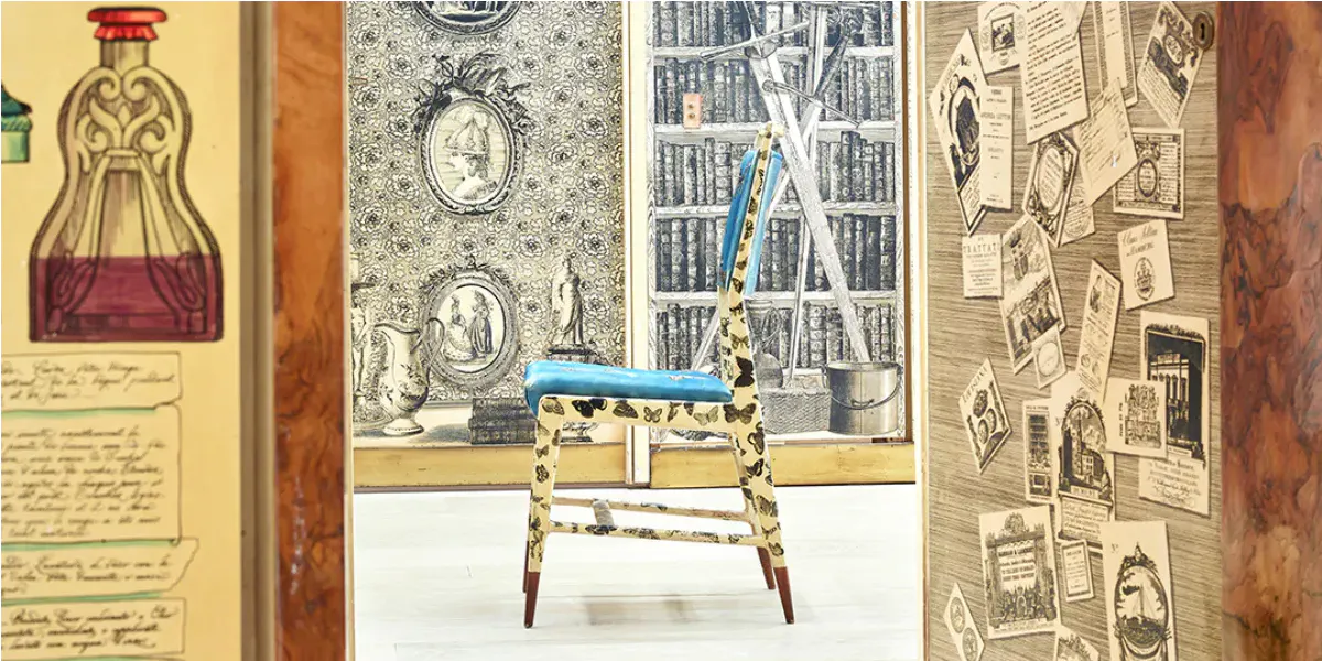 Gio Ponti, Piero Fornasetti, Edina Altara und Guido Gambone Arbeits- und Ankleidezimmer der Casa Lucano, um 1951. Foto © Cambi Casa d'Aste und Phillips (Detail)