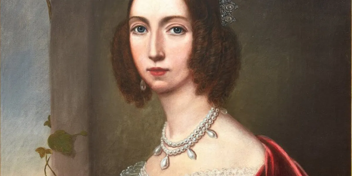 Porträt von Königin Josefina mit der Perlen- und Diamanthalskette, die am 12. Oktober von Sotheby's in Hongkong versteigert wird. Foto © Sotheby's (Detail)