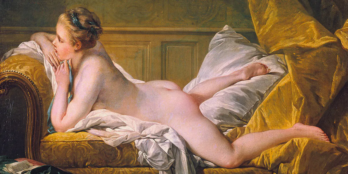 François Boucher, L'odalisca bionda, presunto ritratto di Marie-Louise O'Murphy, amante di Luigi XV di Francia, 1751, olio su tela, Museo Wallraf-Richartz. Foto di pubblico dominio (dettaglio)