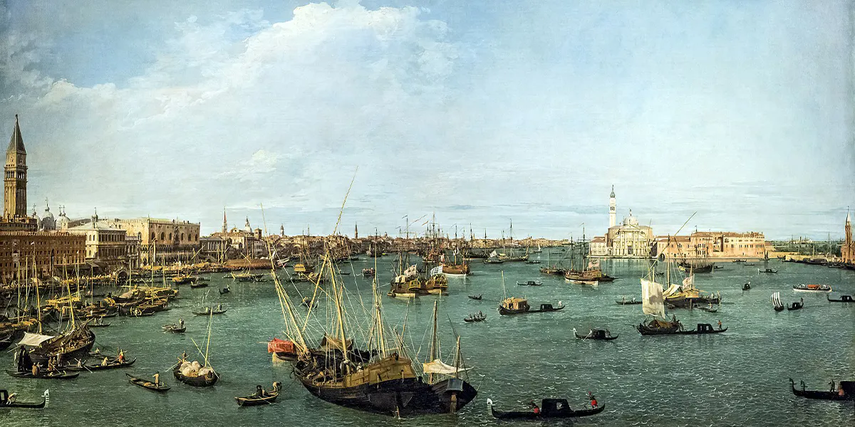 Canaletto (1697–1768), Bacino di San Marco, Venezia, 1738 circa, olio su tela, 124.5 x 204.5 cm, Museum of Fine Arts Boston. Foto di dominio pubblico