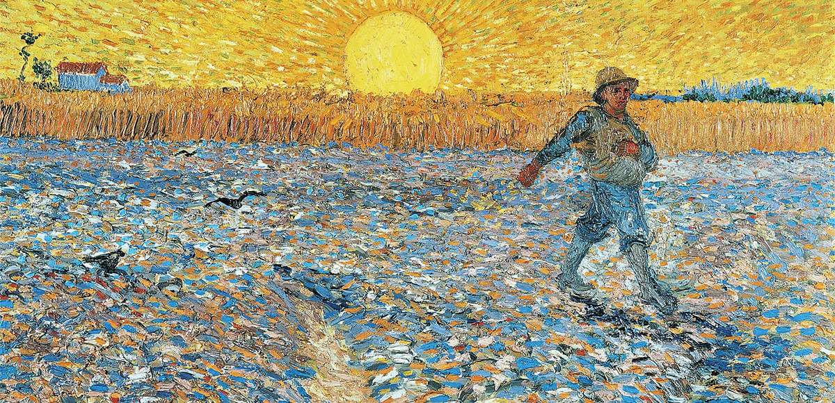 Vincent van Gogh, Der Sämann, Arles, Juni 1888, Öl/Lwd., 64 x 80,5 cm, Kröller-Müller Museum, Otterlo. Foto gemeinfrei (Detail)