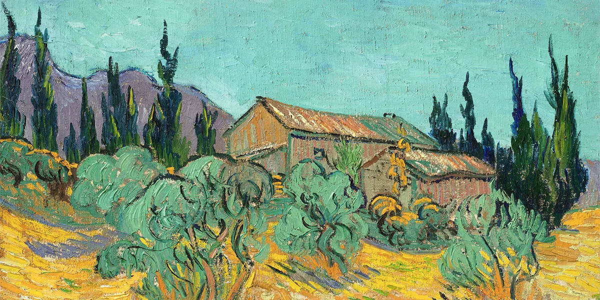 Vincent van Gogh (1853-1890), 'Cabanes de bois parmi les oliviers et cyprès', October 1889, oil on canvas, 45.5 x 60.3 cm (detail). Image © Christie's