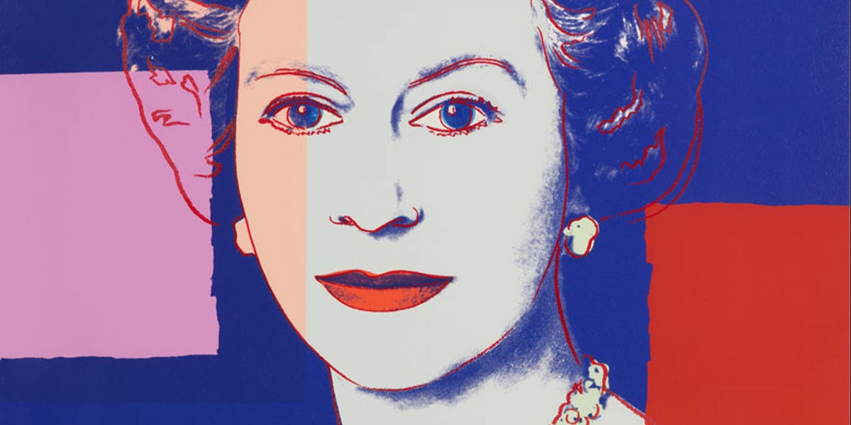 Andy Warhol (1928 - 1987), Queen Elizabeth II of the United Kingdom, from Reigning Queens, Royal Edition, 1985, screenprint on Lenox Museum Board with diamond dust, signed and numbered in pencil R HC 1/2, blindstamp by Rupert Jasen Smith, New York and verso artist's copyright stamp, published by George C. P. Mulder, 100 x 80 cm. Photo © Heffel (detail)