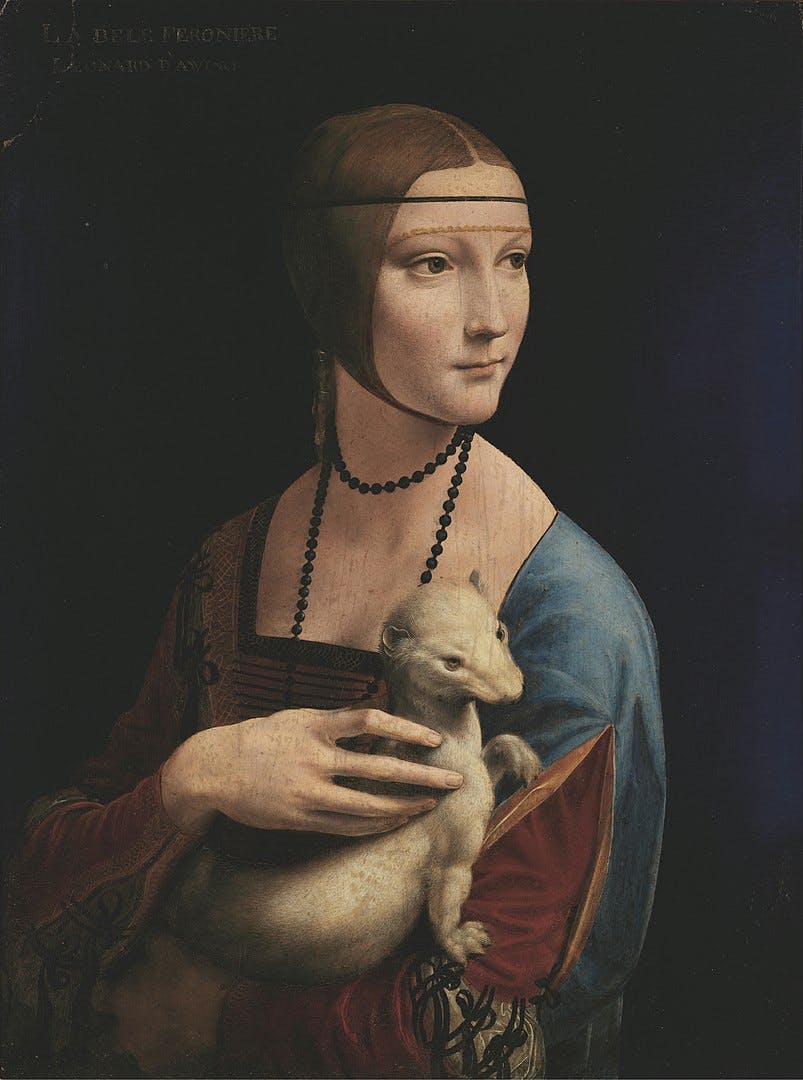 Leonardo da Vinci, ‘Lady with an Ermine ‘, 1489-90, oil on wood panel, Czartoryski Museum, Kraków, Poland. Photo: Wiki Commons