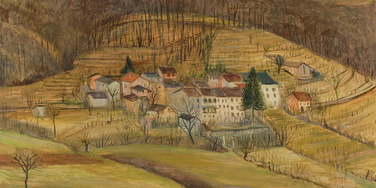 Alis (Alice) Guggenheim (1896 Lengnau - 1958 Zürich), "Viglio", um 1945, Öl/Lwd., 50 x 87,5 cm. Foto © Schuler Auktionen (Detail)