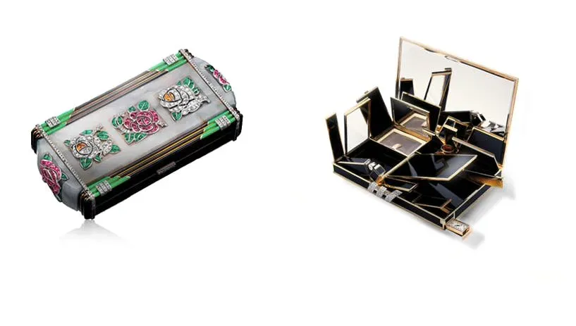 El interior de un Minaudière ofrece generalmente orden y todos los elementos esenciales. Imagen vía: Van Cleef y Arpels