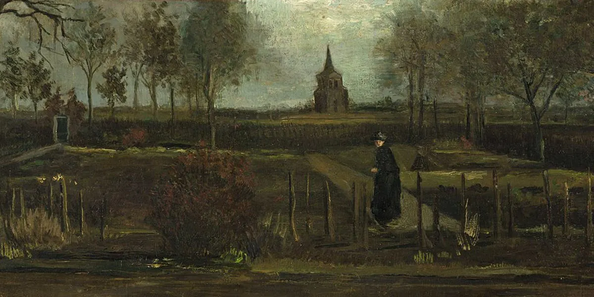 Vincent van Gogh, The Parsonage Garden of Nuenen in Spring, 1884, oil on paper on wood, Groninger Museum. Photo in the public domain (detail)
